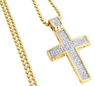 Diamond Pendant Mini Jesus Piece Cross .925 Charm 0.75 Ct with Moon-cut Chain.