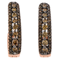 10K Rose Gold Brown Diamond Tiered Hoop / Huggie Earrings Snap Closure 0.50 CT