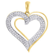 Diamond Heart Pendant Ladies 10K Yellow Gold Round Pave Love Charm 0.20 Tcw.