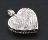 Ladies .925 Sterling Silver Pave Diamond Heart Pendant Charm Necklace with Chain