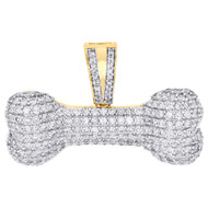 10K Yellow Gold Real Diamond Dog Bone Pendant 1.30" Wide Puffed Charm 2.50 CT.