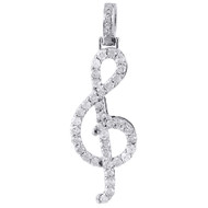 10K White Gold Mini Diamond Musical Note Pendant Treble clef Charm 1 CT. (1.50")