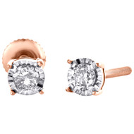 10K Rose Gold Round Diamond 4 Prong Stud 3.75mm Miracle Set Earrings 0.15 CT.