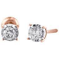 10K Rose Gold Round Cut Diamond 4 Prong Stud 4.25mm Miracle Set Earrings 1/4 CT