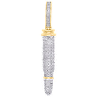 10K Yellow Gold Real Diamond 3D Gun Bullet Pendant 1.50" Mens Pave Charm 1/3 CT.