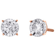 10K Rose Gold Round Cut Diamond 4 Prong Studs 6mm Miracle Set Earrings 1/2 CT.