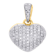 10K Yellow Gold Real Diamond Heart Shaped Dome Pendant 0.60" Fancy Charm 0.16 CT