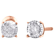 10K Rose Gold Round Cut Diamond 4 Prong Stud 4.75mm Miracle Set Earrings 1/3 CT.