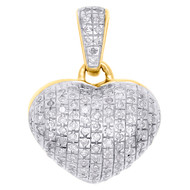10K Yellow Gold Real Diamond Heart Shaped Dome Pendant 0.60" Fancy Charm 0.21 CT