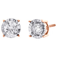 10K Rose Gold Round Cut Diamond 4 Prong Studs 7.50mm Miracle Set Earrings 1 CT.