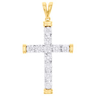 10K Yellow Gold Mini Diamond Cross Miracle Set Pendant 1.55" Unisex Charm 1/5 CT