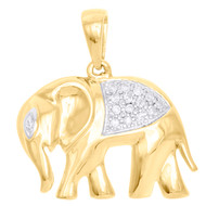 10K Yellow Gold Real Diamond Elephant Pendant 0.85" Pave Statement Charm 1/10 CT