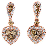10K Rose Gold Brown Diamond Halo Heart Shape Earring 0.80" Ladies Danglers 1 CT.
