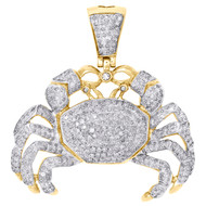 10K Yellow Gold Real Diamond Crab Zodiac Cancer Pendant 1.50" Pave Charm 1.85 CT