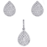 10K White Gold Diamond Pear Shaped Earring Studs & Pendant Charm Set 0.42 CTW.