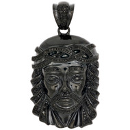 10K Gold PVD Black Genuine Diamond Jesus Face 3D Pendant 2" Mens Charm 1.15 CT.