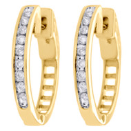 10k Yellow Gold Genuine Diamond One Row Channel Set Huggie Hoop Earrings 1/4 CT.