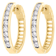 10K Yellow Gold Channel Set Diamond Hoops Ladies Round Earrings 0.95" 1 CT.