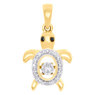 10K Yellow Gold Dancing Diamond Turtle Pendant 0.75" Womens Fancy Charm 1/10 CT.