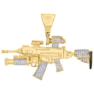 10K Yellow Gold Mens Diamond MP5 Machine Gun Pendant 1.80" Pave Charm  0.80 CT.