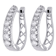 10K White Gold Genuine Diamond Huggies Ladies Oval Hoop Earrings 0.95" 1.50 CT.