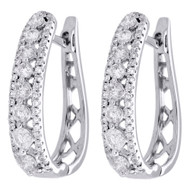 10K White Gold Genuine Diamond Huggies Ladies Oval Hoop Earrings 0.80" 1 CT.