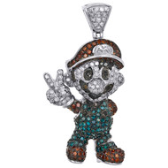10K White Gold Red & Blue Diamond Mario Bros. Pendant 1.45" Pave Charm 1.62 CT.