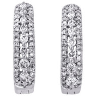 10K White Gold Diamond Tiered Hoop / Huggie Hinged Earrings Snap Closure 0.50 CT