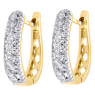 10K Yellow Gold Genuine Diamond Huggies Ladies Oval Hoop Earrings 0.65" 0.50 CT.