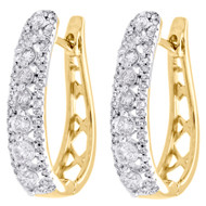 10K Yellow Gold Genuine Diamond Huggies Ladies Oval Hoop Earrings 0.80" 1 CT.