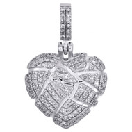 10K White Gold Diamond Shattered Heart Pendant Broken Love 0.80" Charm 0.27 CT