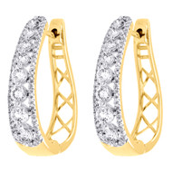 10K Yellow Gold Genuine Diamond Huggies Ladies Oval Hoop Earrings 0.95" 1.50 CT.