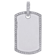 10K White Gold Diamond Dog Tag Memory Frame Picture Pendant 1.85" Charm 0.26 CT.