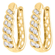 10K Yellow Gold Diamond Twisted Hoops Ladies Oval Braided Earrings 0.95" 1 CT