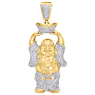10K Yellow Gold Genuine Diamond Laughing Buddha Pendant 1.9" Pave Charm 0.82 CT.