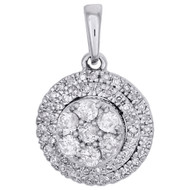 14K White Gold Diamond Halo Flower Pendant Tiered Circle 0.65" Charm 0.33 CT.