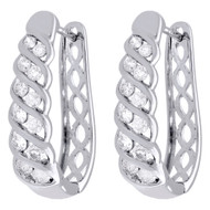 10K White Gold Daimond Twisted Hoops Ladies Oval Braided Earrings 0.95" 1 CT