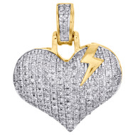 10K Yellow Gold Diamond Dome Heart w/ Lightning Bolt Pendant 0.75" Charm 0.28 CT
