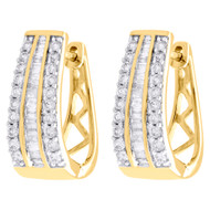 10K Yellow Gold Baguette Diamond Huggie Ladies Oval Hoop Earrings 0.75" 1 CT.