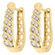 10K Yellow Gold Diamond Twisted Hoops Ladies Oval Braided Earrings 0.80" 0.50 CT