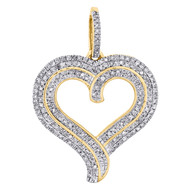 10K Yellow Gold Diamond Open Heart Pendant Designer 1.05" Charm 0.30 CT.