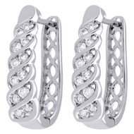 10K White  Gold Daimond Twisted Hoops Ladies Oval Braided Earrings 0.75" 0.50 CT