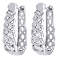 10K White Gold Daimond Twisted Hoops Ladies Oval Braided Earrings 1.15" 1.50 CT