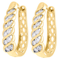 10K Yellow Gold Diamond Twisted Hoops Ladies Oval Braided Earrings 1.10" 1.50 CT