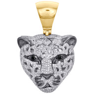 10K Yellow Gold Mens Real Diamond & Enamel Cheetah Face Pendant 2" Charm 1.71 CT