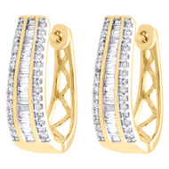 10K Yellow Gold Baguette Diamond Huggie Ladies Oval Hoop Earrings 0.65" 0.50 CT.