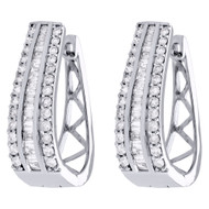 10K White Gold Baguette Diamond Huggie Ladies Oval Hoop Earrings 1.00" 1.50 CT.