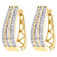 10K Yellow Gold Baguette Diamond Huggie Ladies Oval Hoop Earrings 1.00" 1.50 CT.