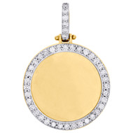 10K Yellow Gold Memory Frame Diamond Medallion Photo Engrave Pendant 1.05 CT.