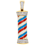 10K Yellow Gold Real Diamond Barber Shop Pole Pendant 1.55" Pave Charm 0.58 CT.